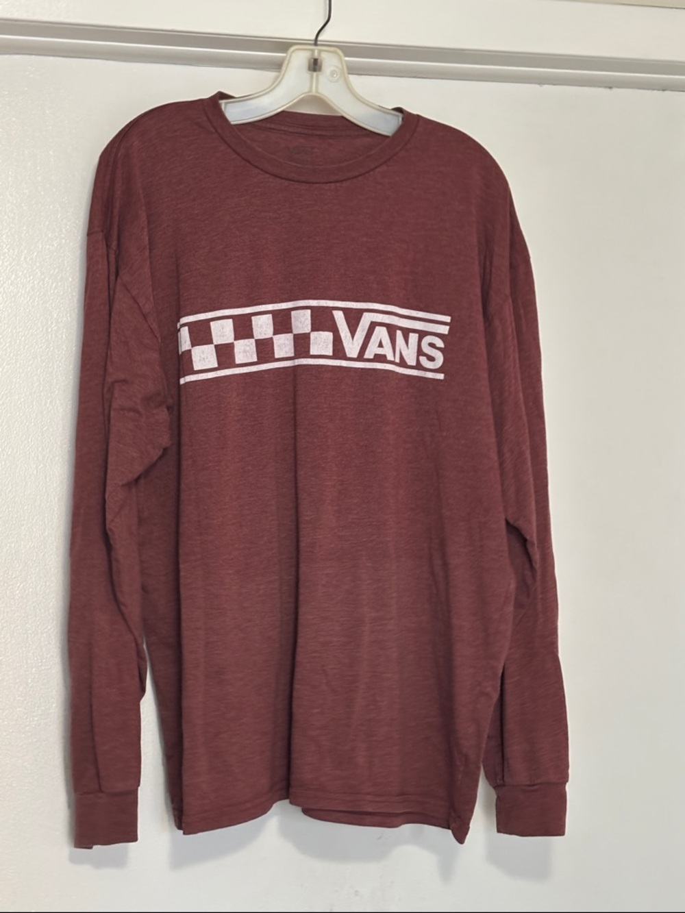 Vans Maroon Long Sleeve Tee with White Checker Logo